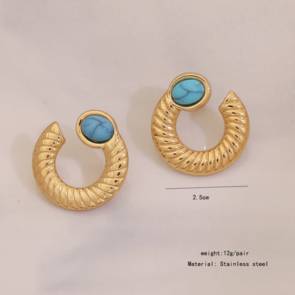18K Gold Earrings with Turquoise Inlay
