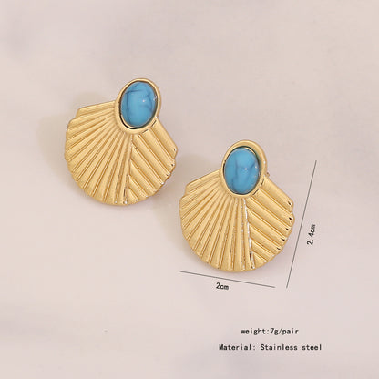 18K Gold Earrings with Turquoise Inlay