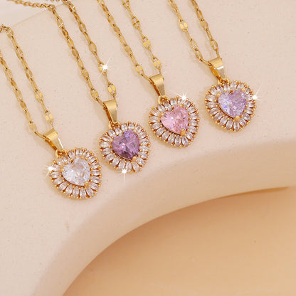 Fashion Zircon Heart Pendant Necklace