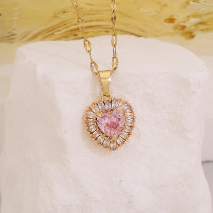 Fashion Zircon Heart Pendant Necklace