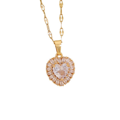 Fashion Zircon Heart Pendant Necklace