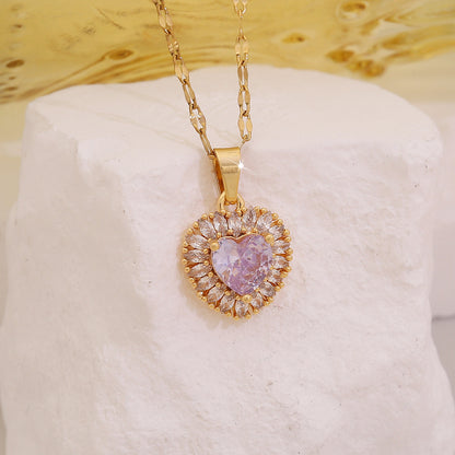 Fashion Zircon Heart Pendant Necklace