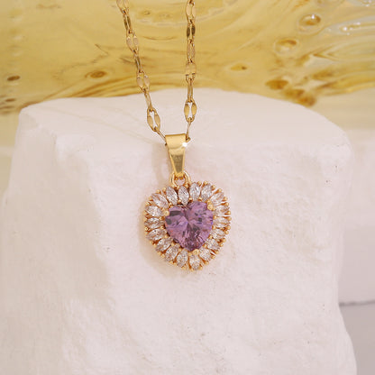 Fashion Zircon Heart Pendant Necklace