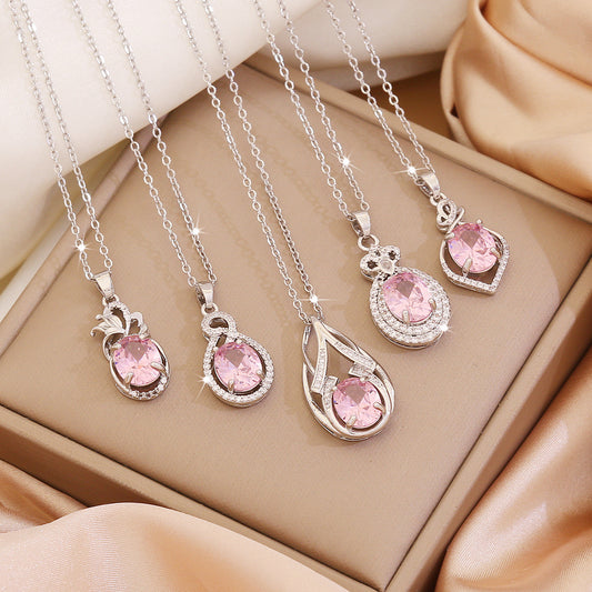 Pink Glass Pendant Necklace