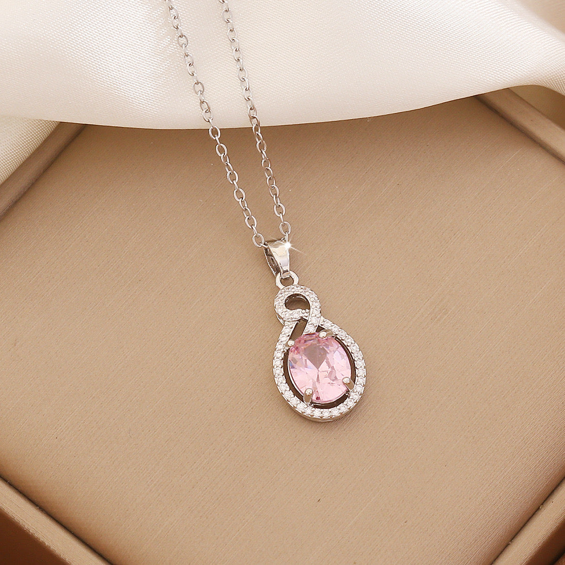 Pink Glass Pendant Necklace