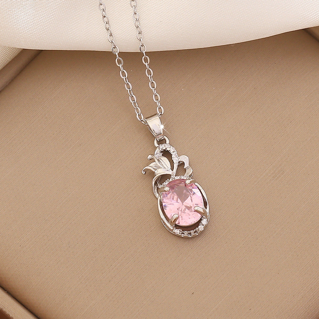 Pink Glass Pendant Necklace