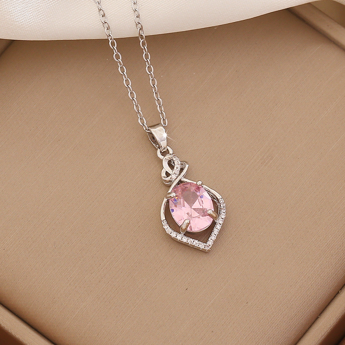 Pink Glass Pendant Necklace