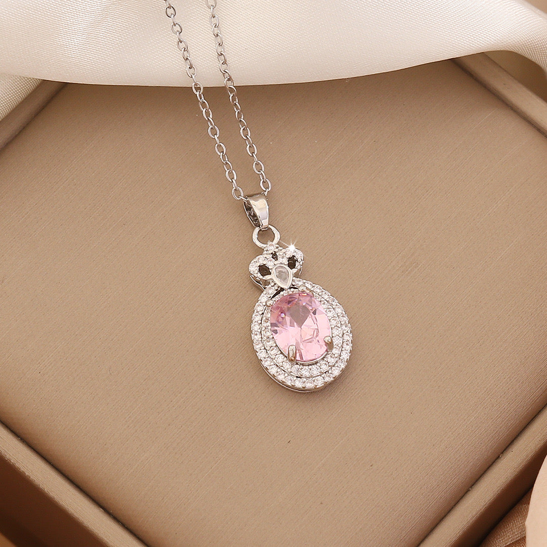 Pink Glass Pendant Necklace