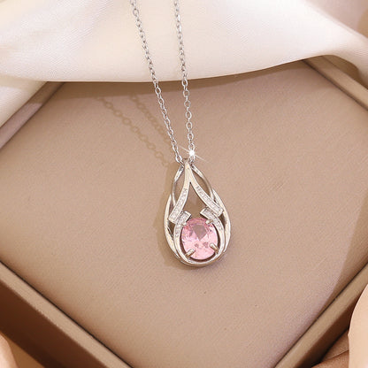Pink Glass Pendant Necklace