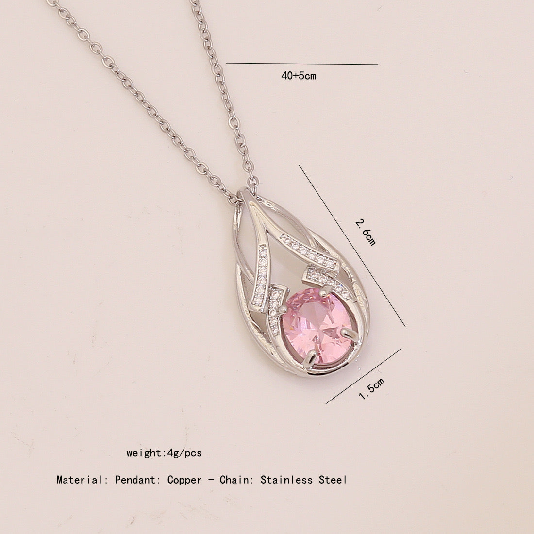 Pink Glass Pendant Necklace
