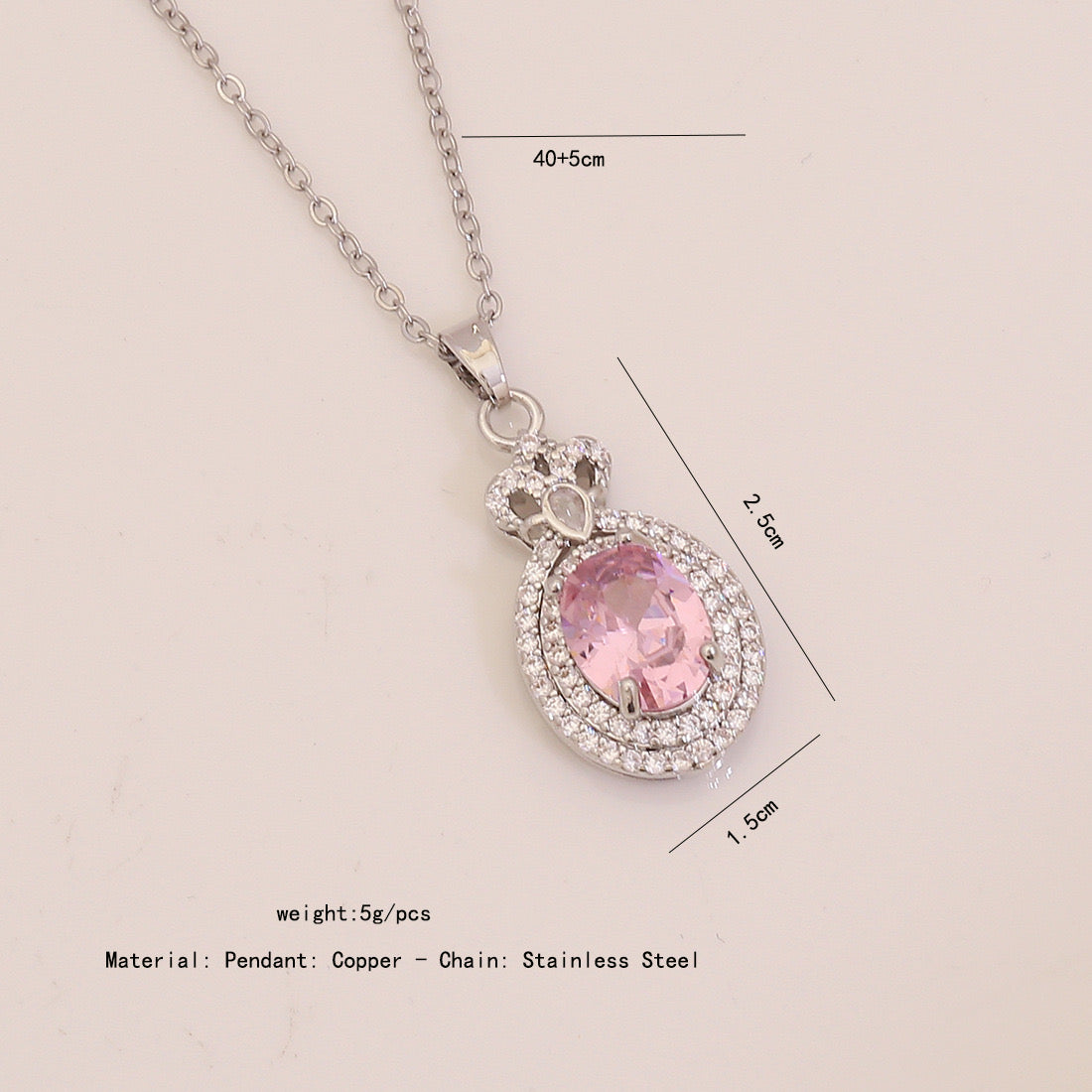Pink Glass Pendant Necklace