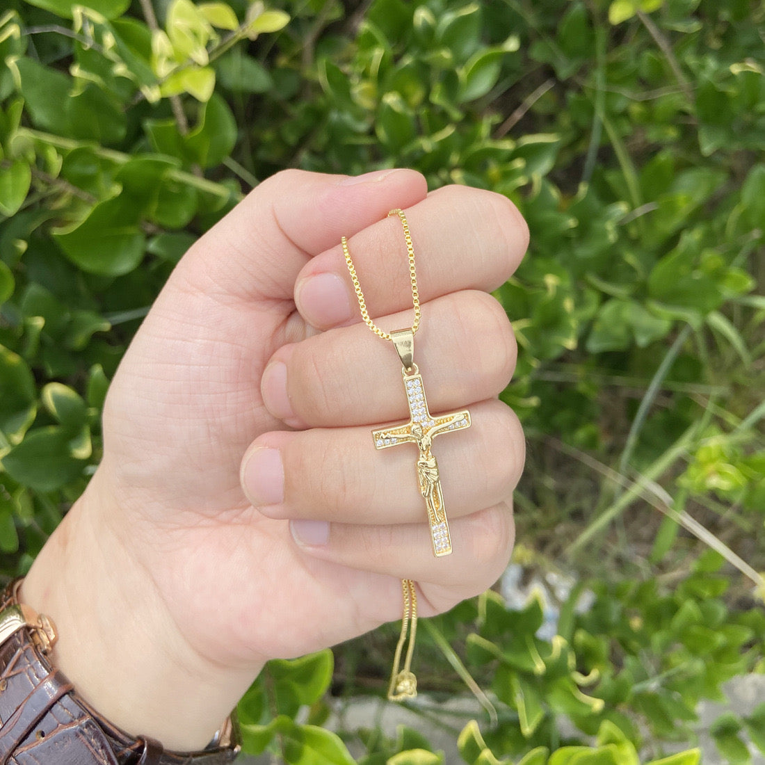Micro-Pavé Zircon Cross Pendant Necklace