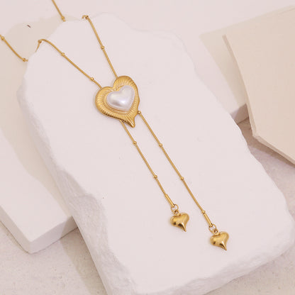 Faux Pearl Camellia Tassel Necklace