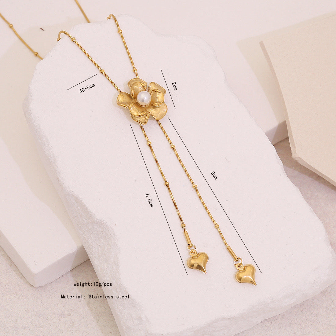 Faux Pearl Camellia Tassel Necklace