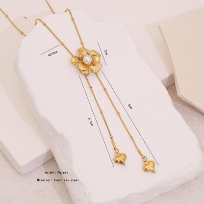 Faux Pearl Camellia Tassel Necklace