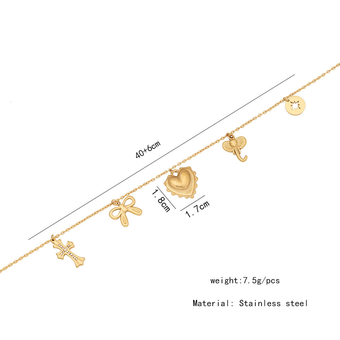 Heart, Bow & Cross Elephant Pendant Necklace