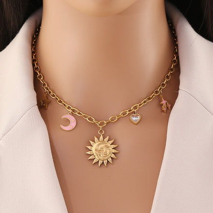 Sun, Star & Moon Stainless Steel Necklace