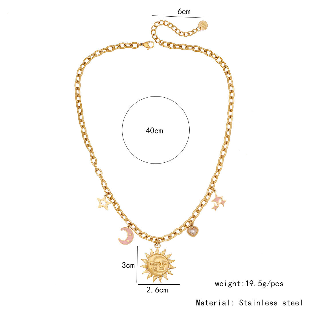 Sun, Star & Moon Stainless Steel Necklace