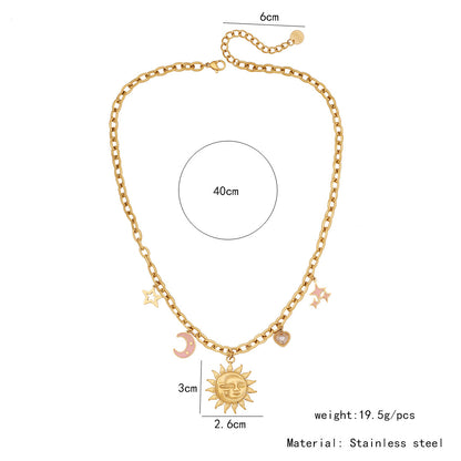 Sun, Star & Moon Stainless Steel Necklace