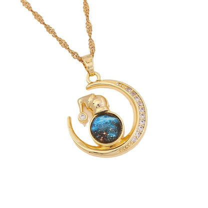 Rhinestone Planet & Wings Heart Necklace