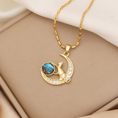 Rhinestone Planet & Wings Heart Necklace