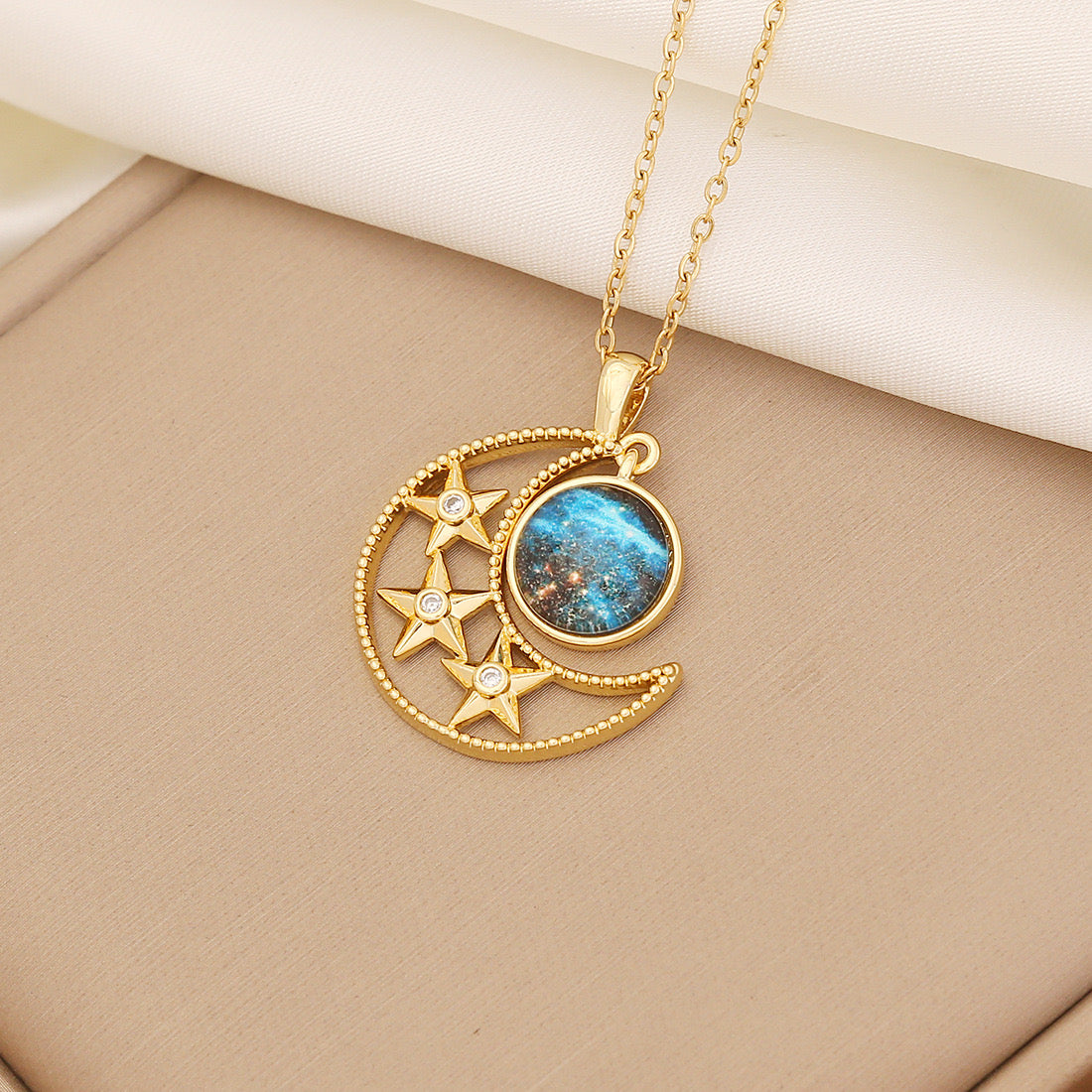 Rhinestone Planet & Wings Heart Necklace