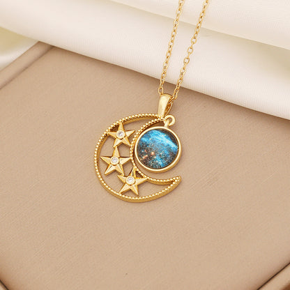 Rhinestone Planet & Wings Heart Necklace