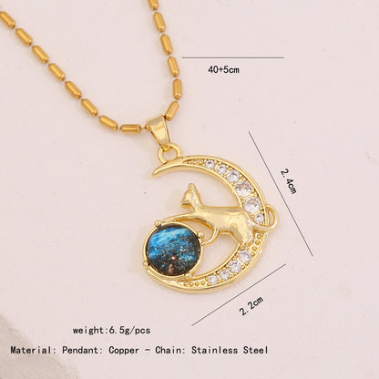 Rhinestone Planet & Wings Heart Necklace