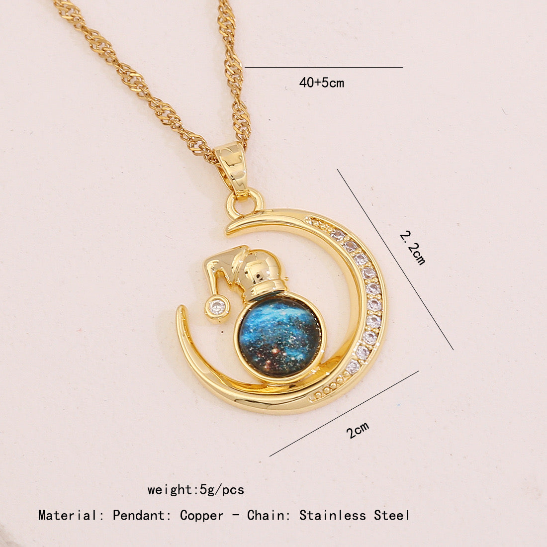 Rhinestone Planet & Wings Heart Necklace