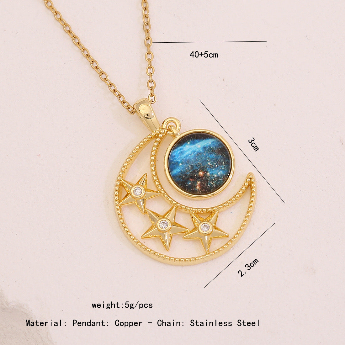 Rhinestone Planet & Wings Heart Necklace