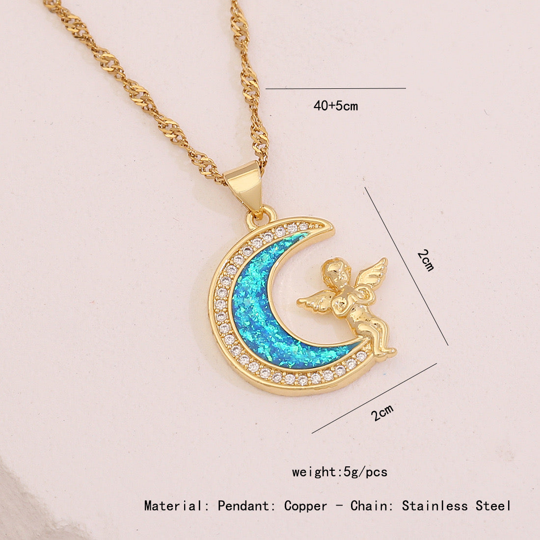 Faux Opal Moon & Star Pendant Necklace