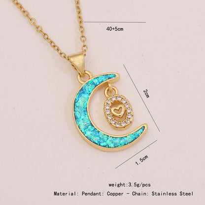 Faux Opal Moon & Star Pendant Necklace