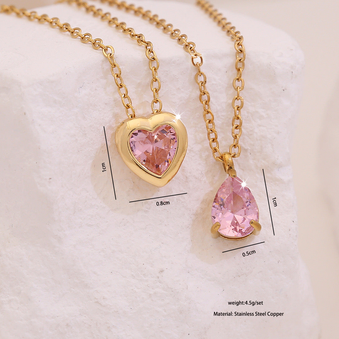 Pink Heart & Flower Zircon Pendant Necklace