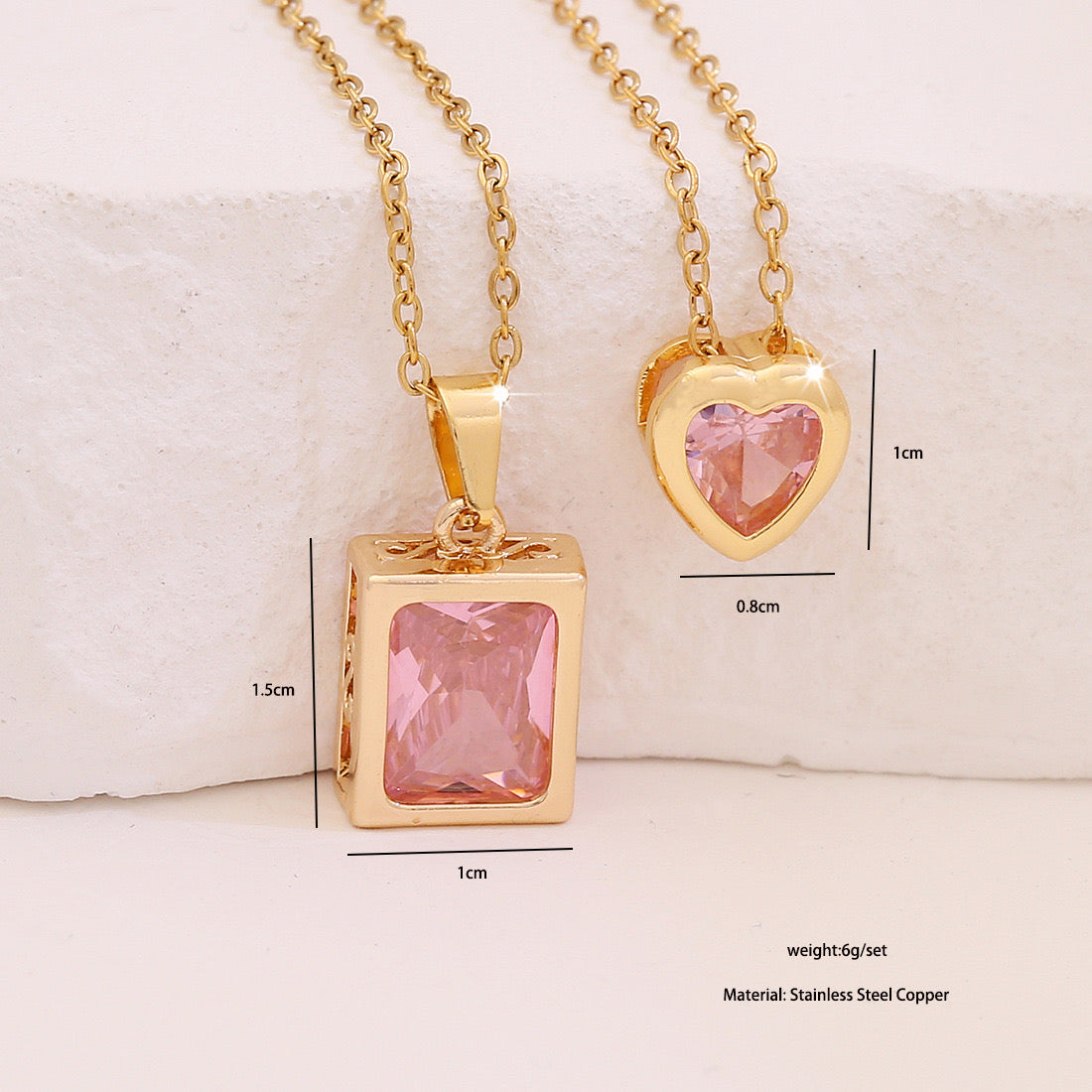 Pink Heart & Flower Zircon Pendant Necklace