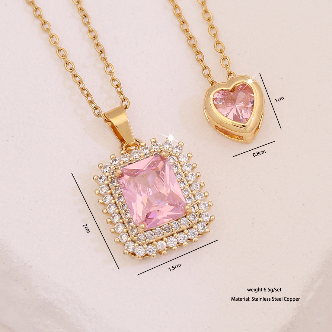 Pink Heart & Flower Zircon Pendant Necklace