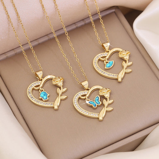 18K Gold Plated Butterfly Heart Necklace