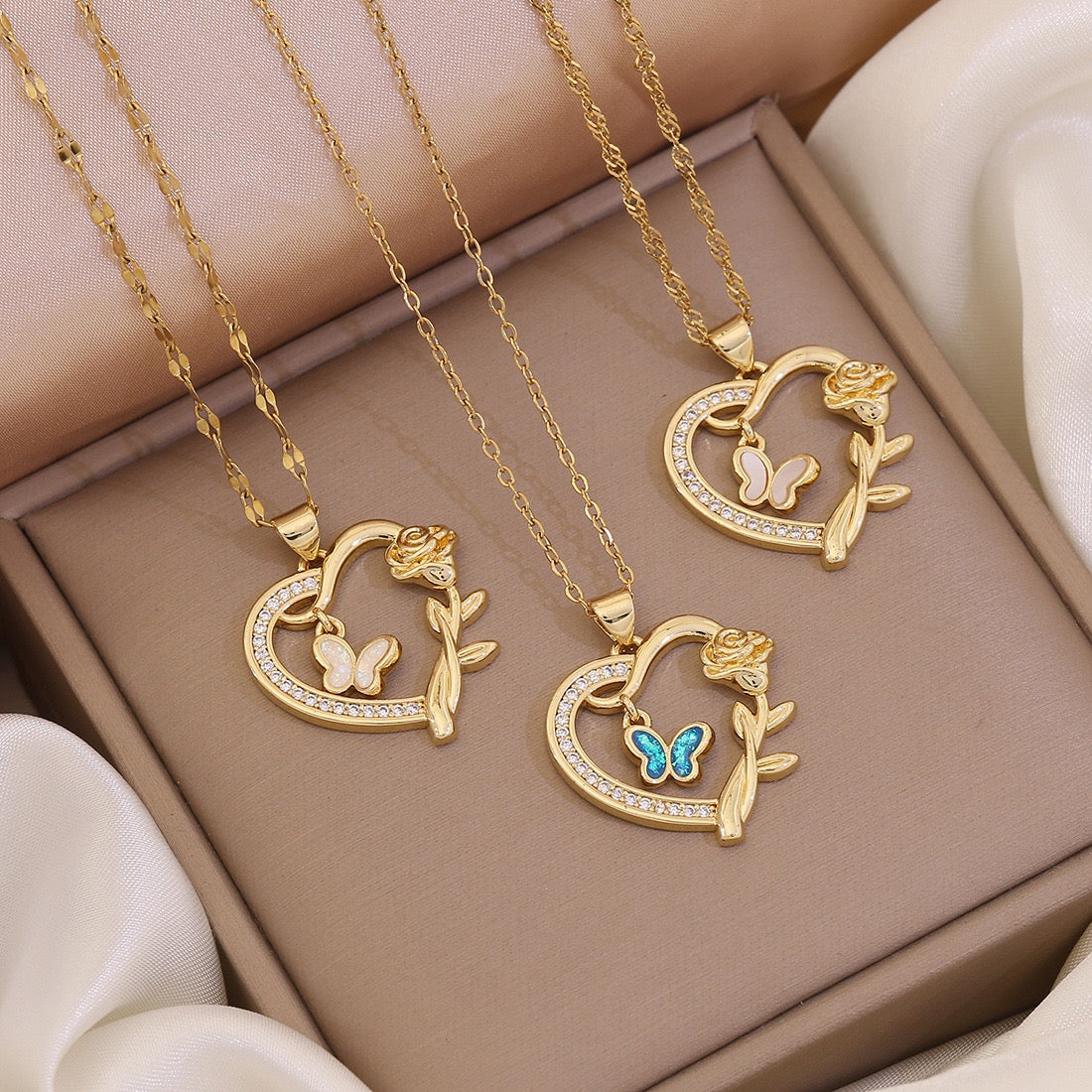 18K Gold Plated Butterfly Heart Necklace