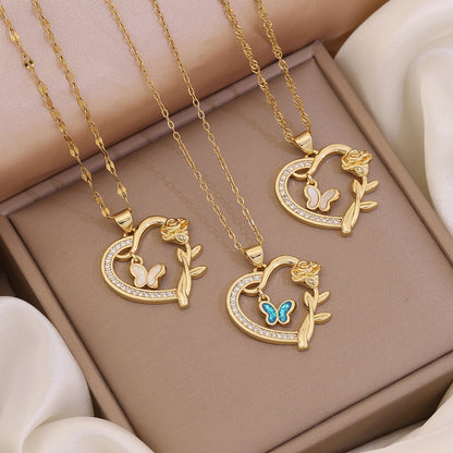 18K Gold Plated Butterfly Heart Necklace