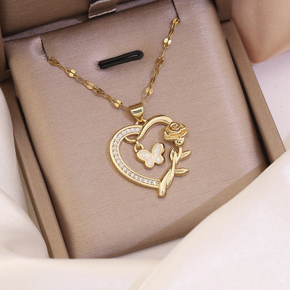 18K Gold Plated Butterfly Heart Necklace