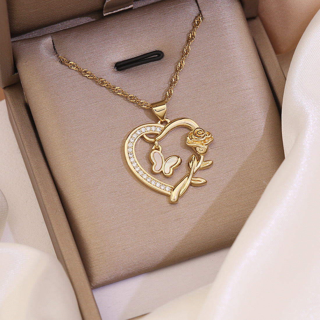 18K Gold Plated Butterfly Heart Necklace