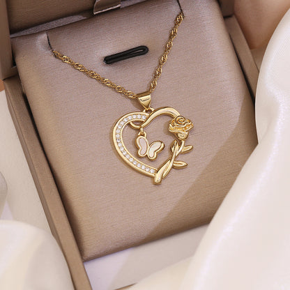 18K Gold Plated Butterfly Heart Necklace