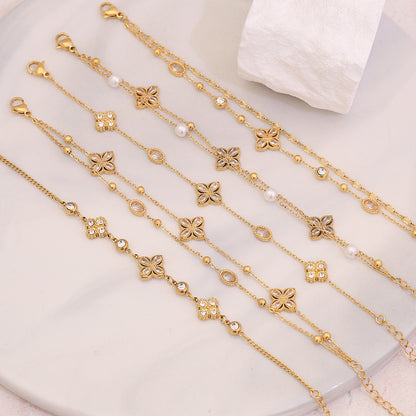 Rhinestone Flower Double Layer Bracelet