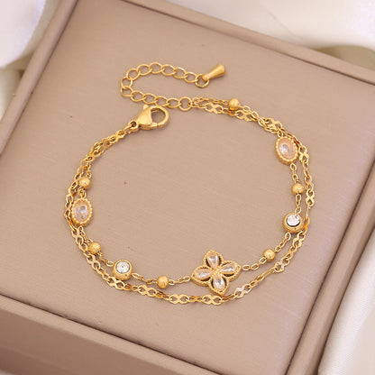 Rhinestone Flower Double Layer Bracelet