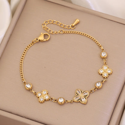 Rhinestone Flower Double Layer Bracelet