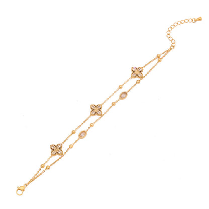 Rhinestone Flower Double Layer Bracelet