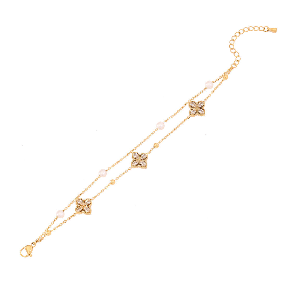 Rhinestone Flower Double Layer Bracelet