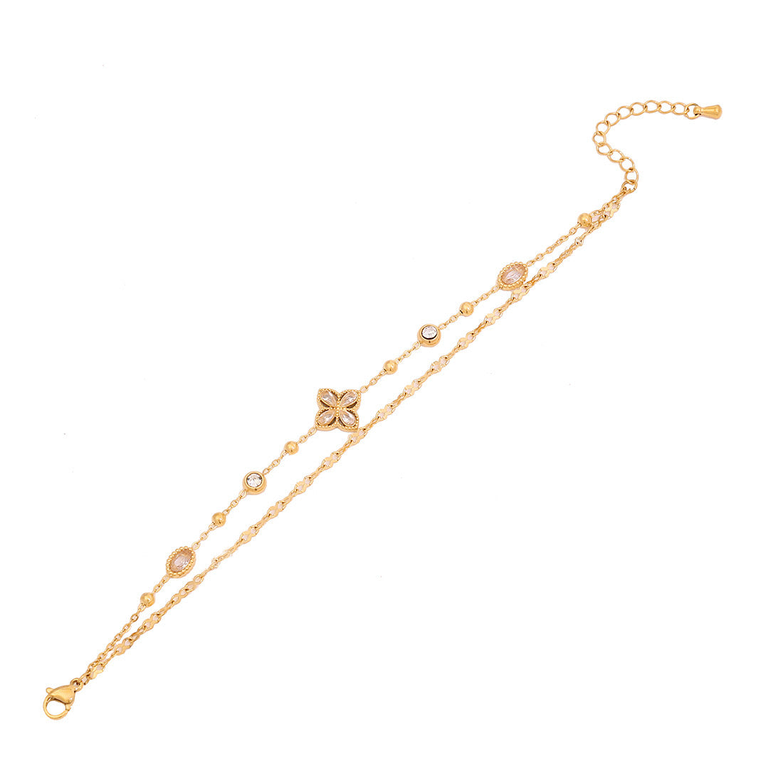Rhinestone Flower Double Layer Bracelet
