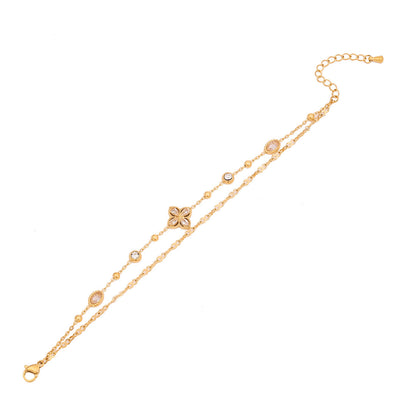 Rhinestone Flower Double Layer Bracelet