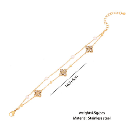 Rhinestone Flower Double Layer Bracelet