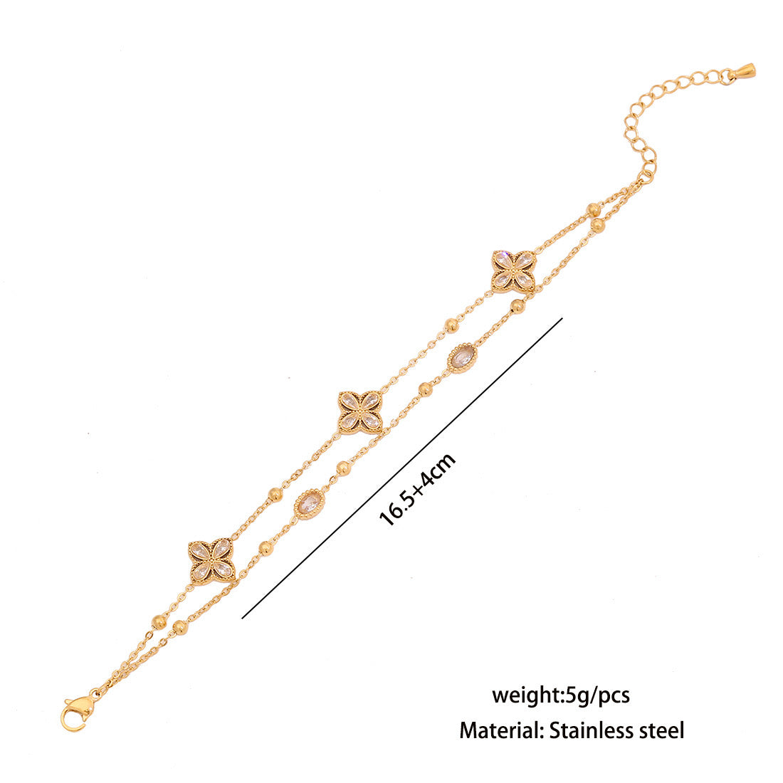 Rhinestone Flower Double Layer Bracelet
